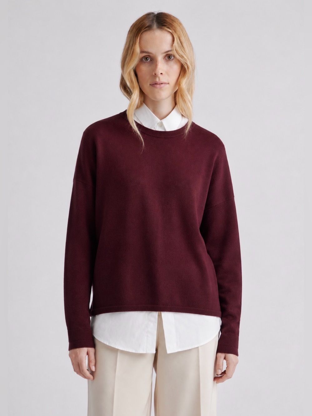 Wool Blend Quiet Luxury Casual Preppy Chew Neck Sweater Burgundy Red Sz 6 Small
